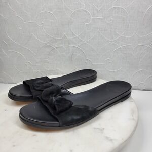 J.Crew Bedford Slide Sandals Size 9 Womens Black Suede Bow Knot Slip On Flats